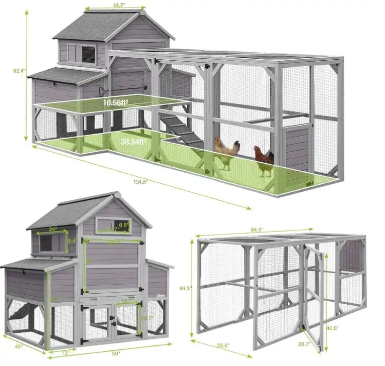 Fir Wood Waterproof Roof Grey Chicken Coop for Sale Online for 10-15 Chicken