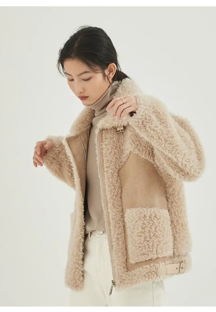 2022 New Winter Plush Coats For Women Lapel Plaid Short Cropped Faux Fur Jacket With Pocket