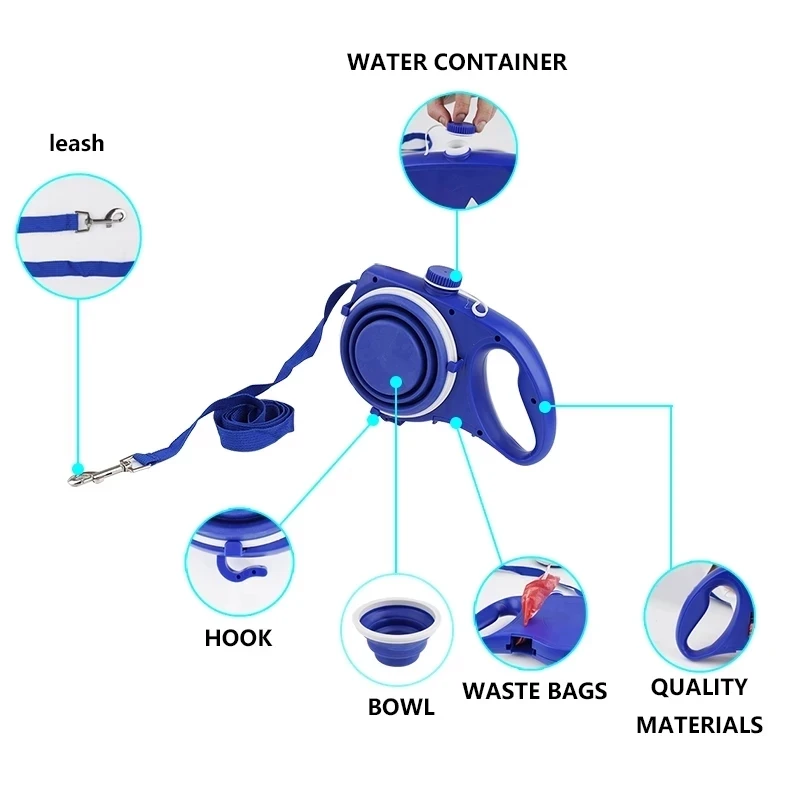 Durable Retractable Nylon Dog Leash With Kettle Bowl Extend Portable Pet