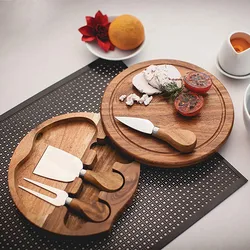 High Quality Wooden Cheese Board Pizza tray Round Western Steak Tray Rotating Cheese  Board