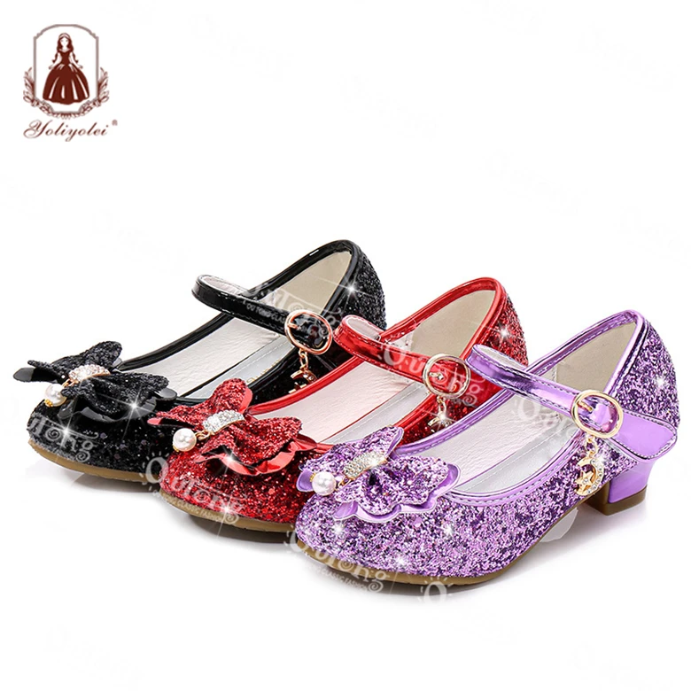  2021 New Arrivals Girl Bling Bow Pointed Toddler Party Shoes Low Heel Flower Girls Babies Princess Sandals Dress