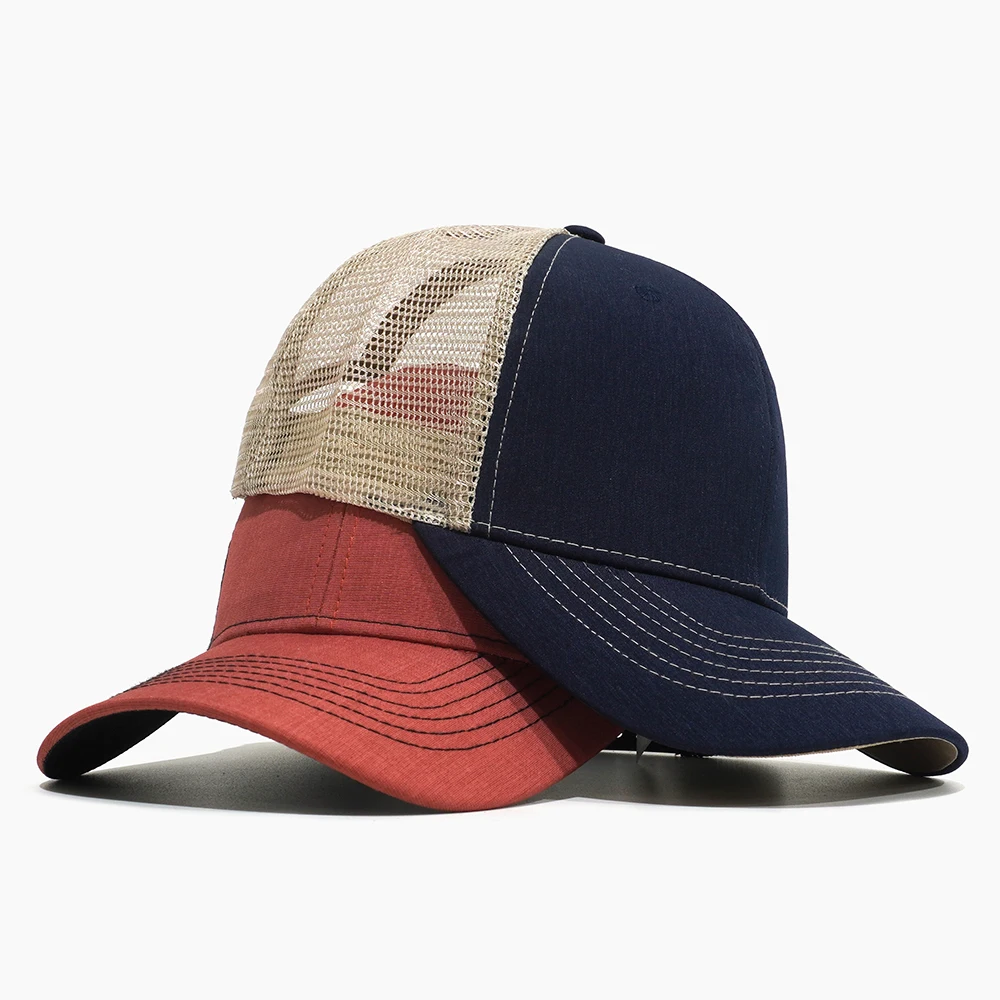 OEM Custom 6 Panel Mesh Trucker Hat Blank Gorras for Men Cotton Plain Baseball Cap Curved Brim Fit Golf Hat