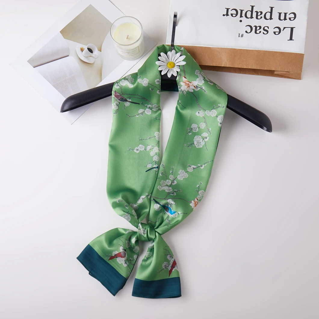 Wholesale Red Color Green Multicolor Medium Size Scarves 100% Satin Hair Silk Neckerchief Woman Scarf