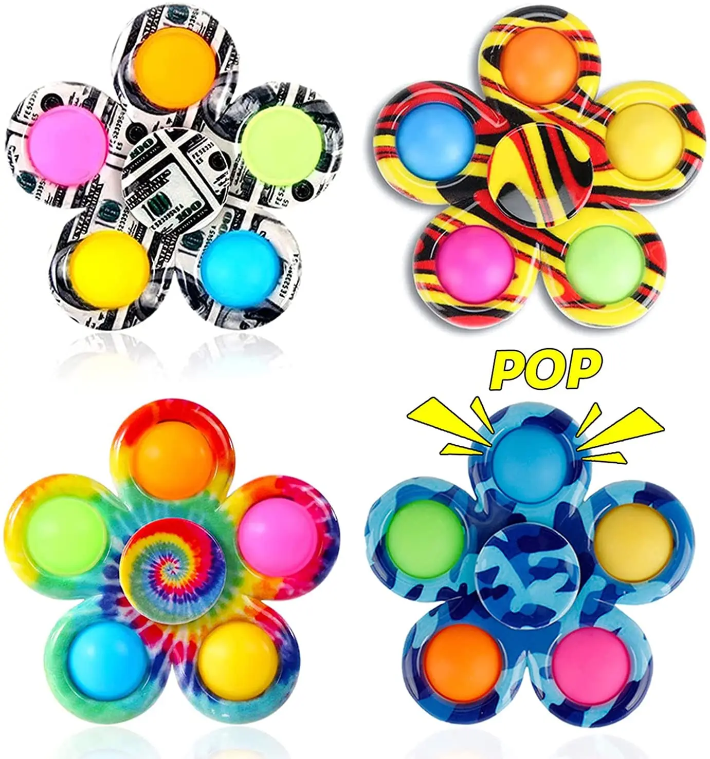 2021 New Silicone Fidget Spinner Toys Tie-Dye Push Bubble Simple Spinner Stress Reliever Toys