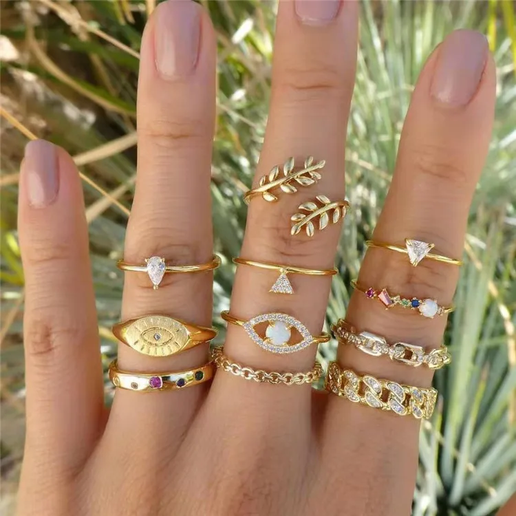 Bohemian Leaves Water Drop Geometry With Color Diamond Jewelry Rings Rings Sets For All