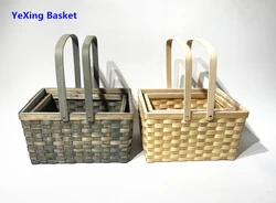 Picnic basket ,woodchip Hand made basket with lid ,natural color out side basket