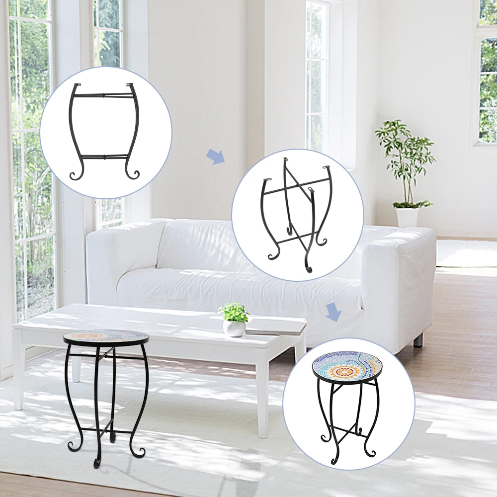 Free Shipping Round Stained Glass Sun Surface Mosaic Flower Plant Stand Outdoor Garden Patio Furniture