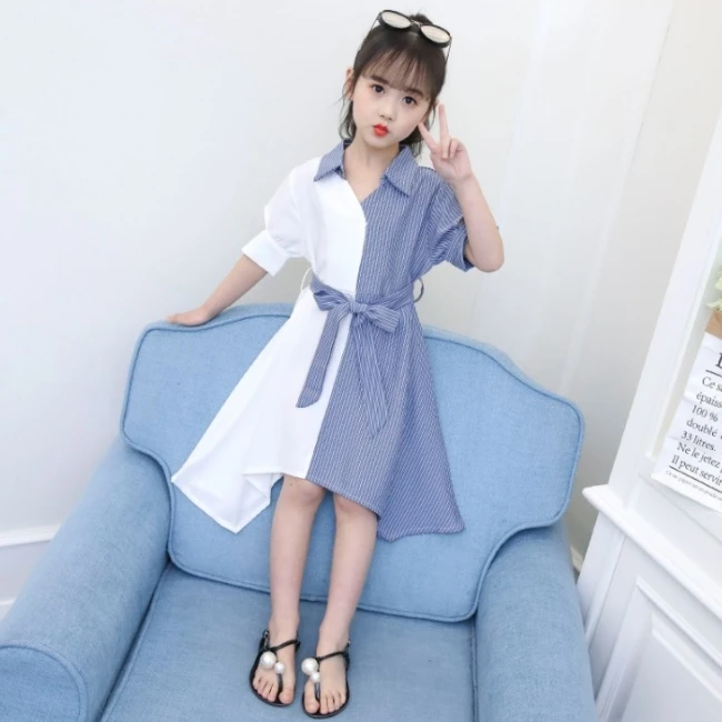 
SE7171 wholesale kids clothes fancy patchwork lace striped pattern colourful girls dress with belt 