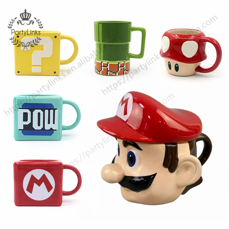Super Mario Game Mug Anime Mario Coffee Mug Pipe Cup Cartoon Mushroom Cup Super Mario Square Mug For Party Gift