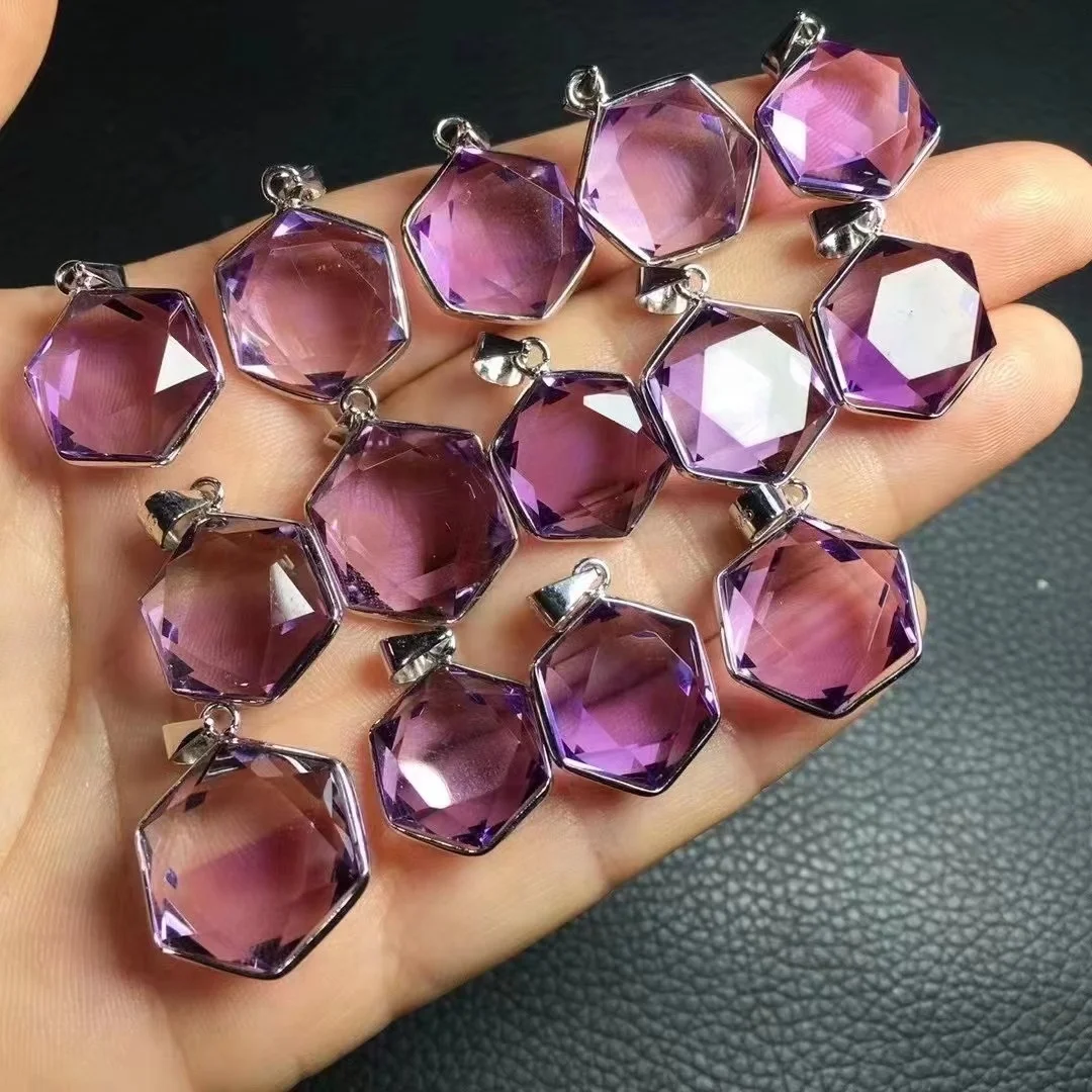 Natural Healing Stones Jewelry 925 silver faceted amethyst david star  Pendant Necklace
