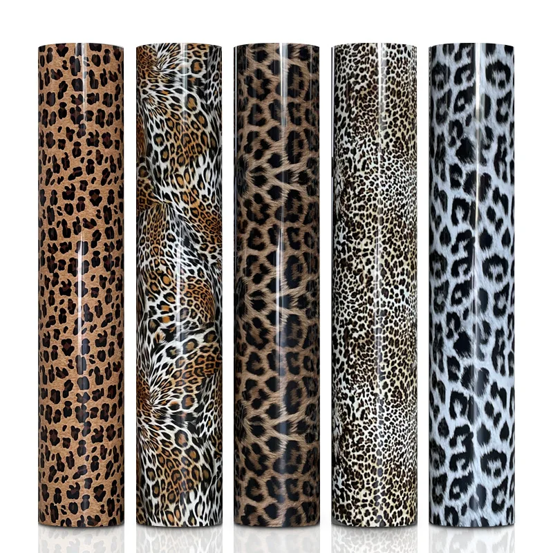 PU leopard print heat transfer vinyl lettering film clothing hot stamping film transfer printing HTV film