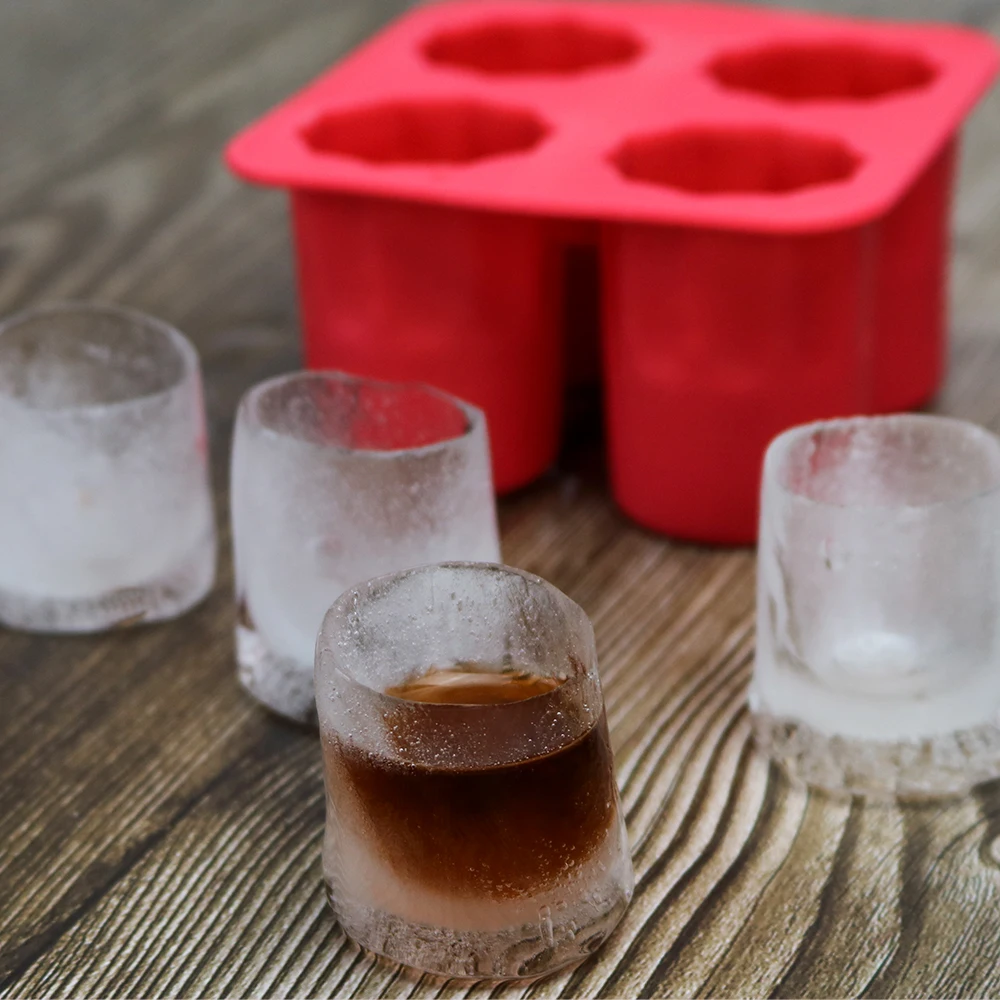 Food grade 3D 4 cups martini ice cup silicone ice shot glasses mold