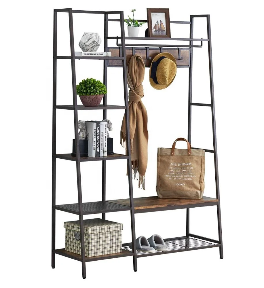 Винтажная вешалка для пальто Hall Tree со съемными крючками, полки для хранения и скамейка