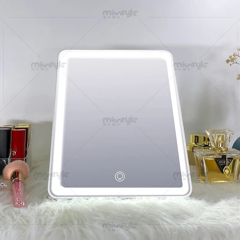 Rechargeable Travel makeup mirror with LED Lights Auto Sleep Function Tablet LED Mirror