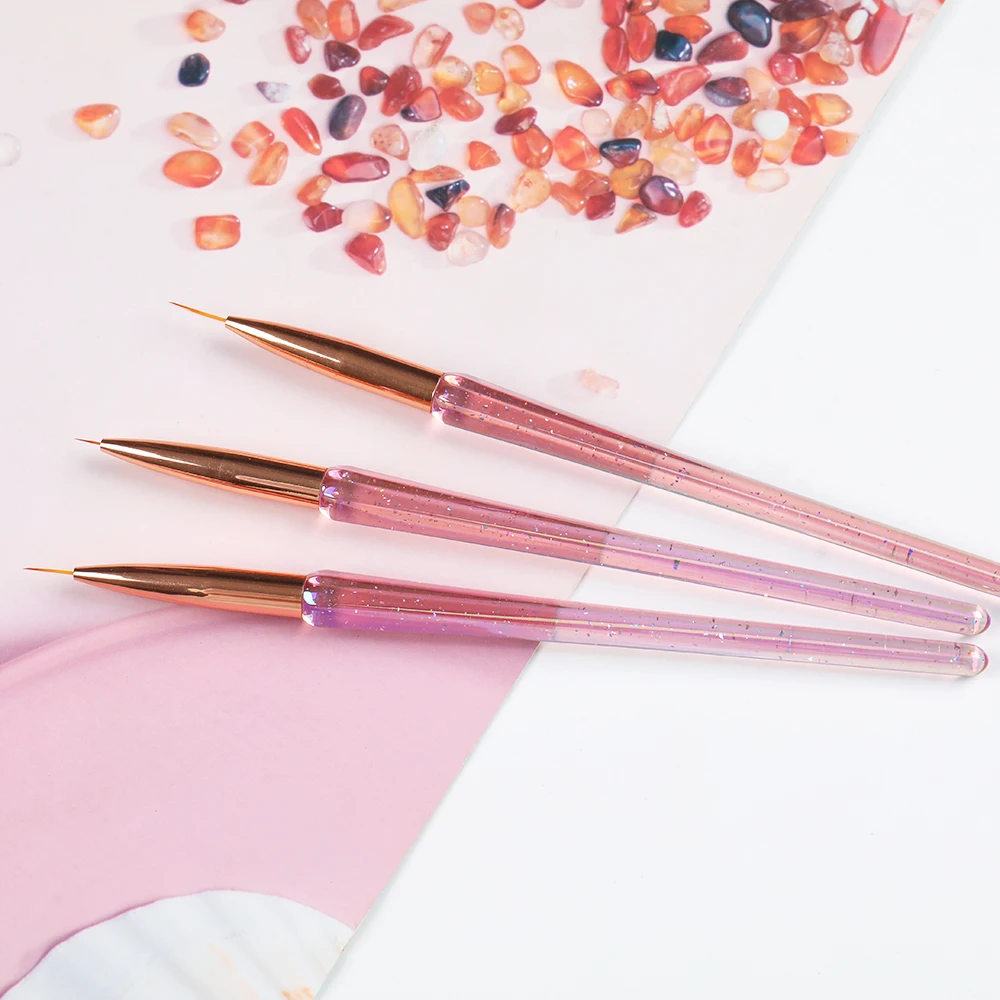 5/9/11/15/25/30mm Custom logo Hair Synthetic/Kolinsky Extra Thin Strip Liner Nail Brushes Set For Nail Art Painting