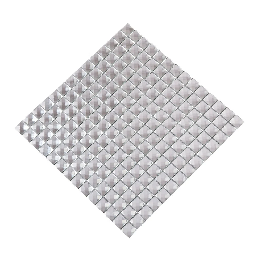 Iridescent Silver Square Glass Mosaic Decorative Mirror Tile
