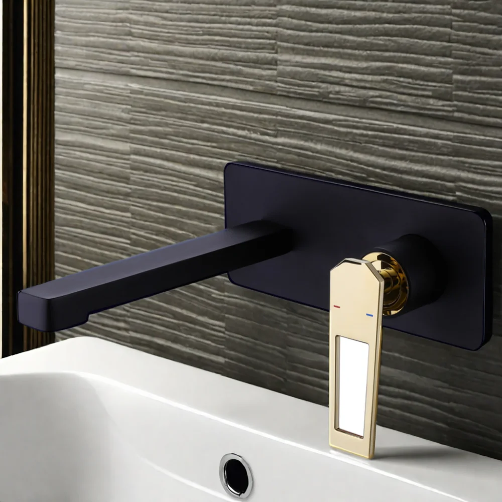 China Sanitary Ware Supplier Single-Hole Brass Basin Sink Mixer Tap Hot Cold Water Spout Wall Mounted Bathroom Ceramic Plated