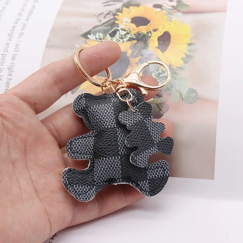 Fan Shu  Factory Made PU Animal Key Ring Car Decoration Soft PU Leather Bear Keychain