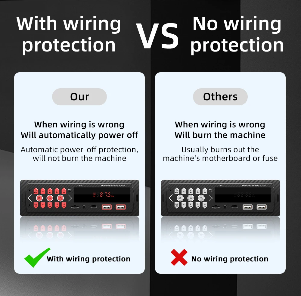 BQCC 1Din MP3 Autoradio FM USB TF AUX Input Stereo Radio Bluetooth Power Protect Phone Charging Multimedia Car Audio D3410