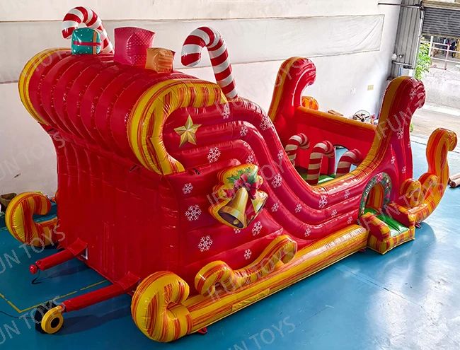 Santa Sleigh Inflatable Christmas Slide Inflatable Dry Slide Bouncer Slide for Christmas