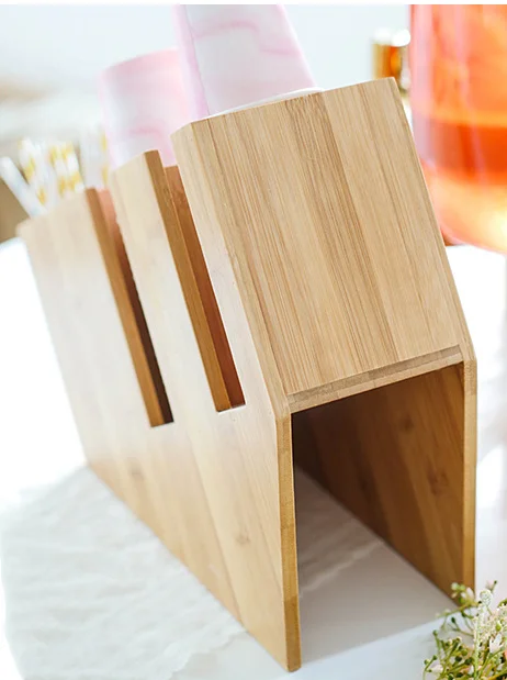 Coffee Milk Tea Shop Supplies Bamboo Disposable Paper Cup Drinking Straw Holder Dispenser Stand Display Rack