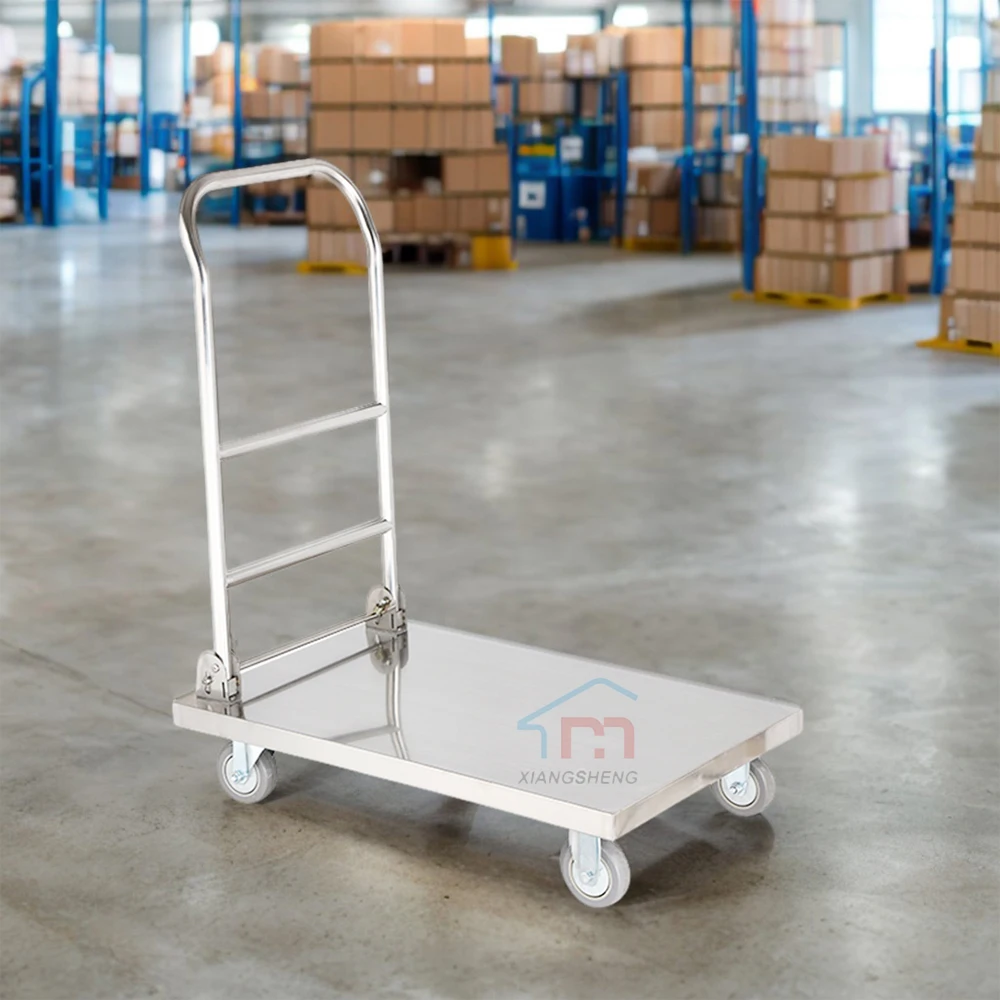 Xiangsheng Heavy Duty Stainless Steel Hand Push Cart Folding Trolley Flatbed Moving Push Cart