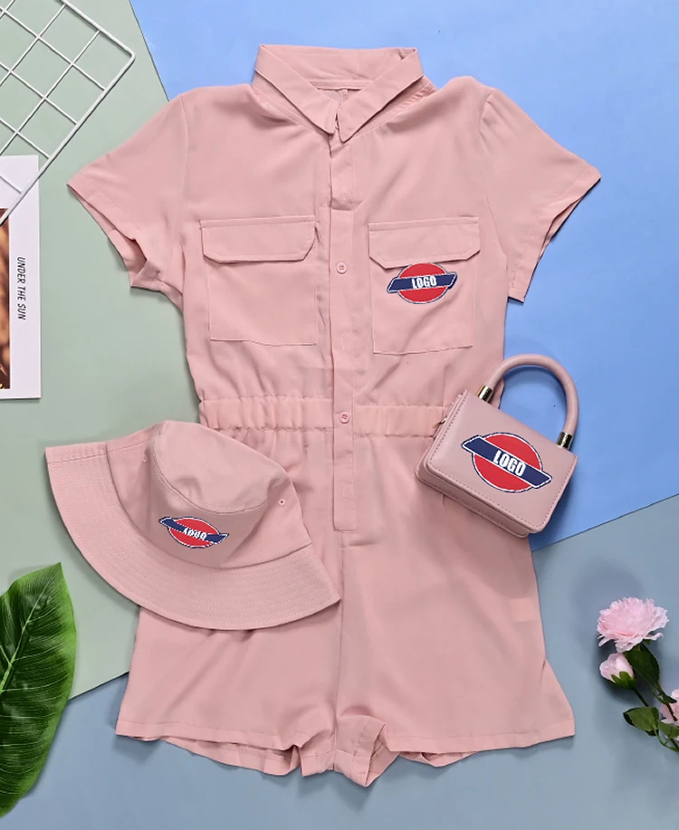  Summer Custom Logo Designer Branded Hat and Purses Outfits 3 Pieces Set Luxury Bodysuit for