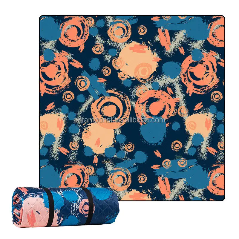 Custom Printed Recyclable Large Tote Outdoor Waterproof Sand Proof Coating Beach Picnic Blanket