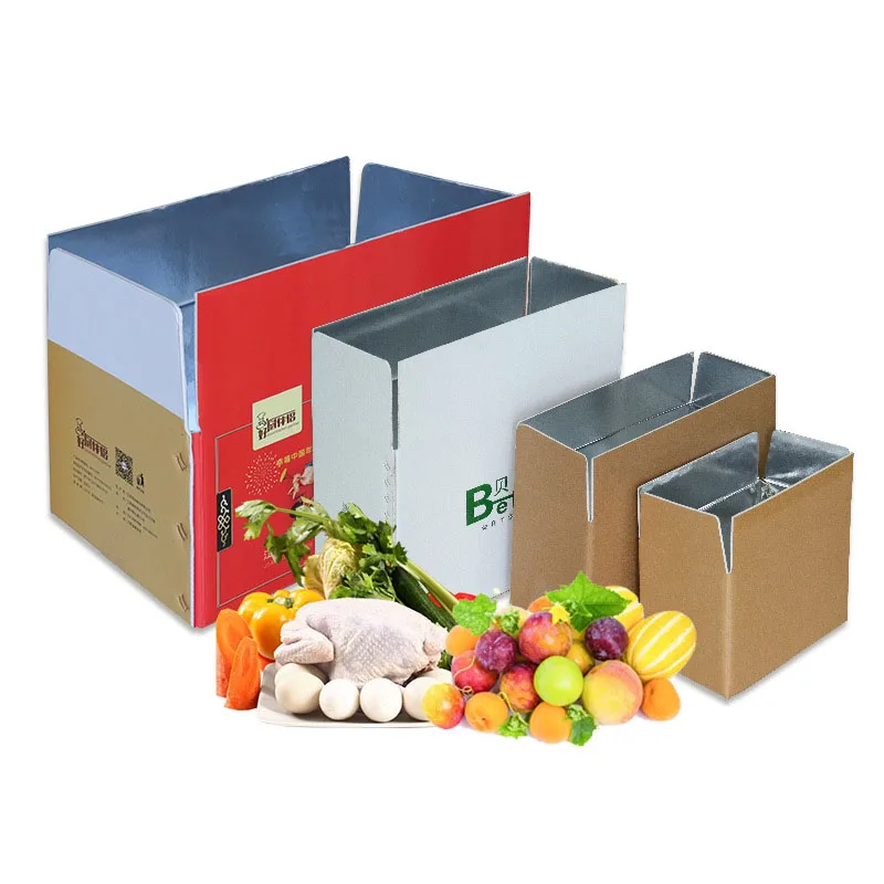 Customizable Size Foldable Frozen Seafood Meat Drinks Food Thermal Insulated Cardboard Carton Aluminum Foil Shipping Boxes