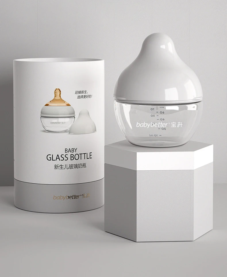 
Экологичная стеклянная бутылочка для кормления новорожденных с широким горлом, 150 мл 