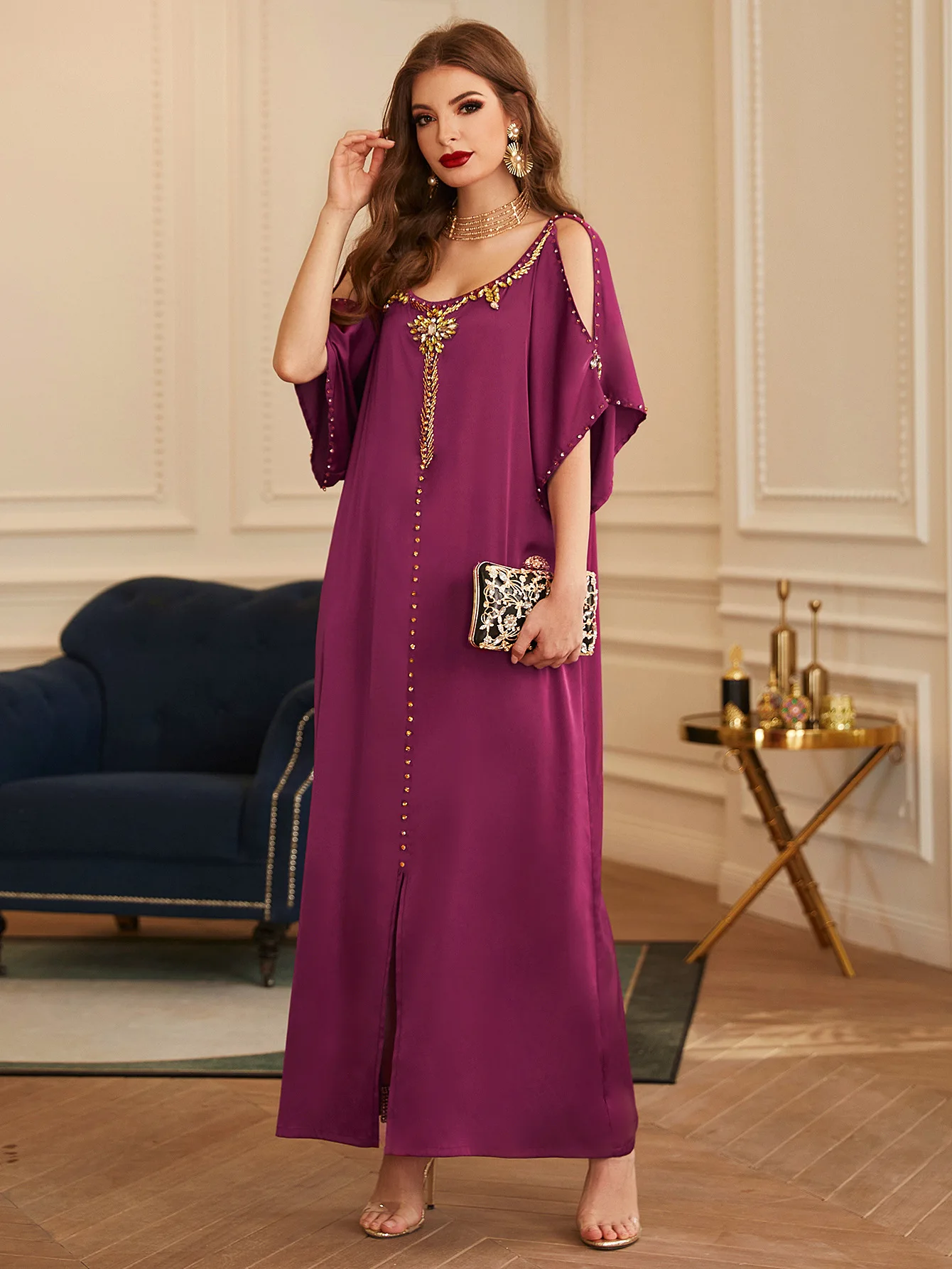 SIPO Grown Abayas Muslimah Islamic Clothing Modest Fashion Niqab Ladies Turkey Short Sleeve Crew Neck Off Shoulder Middle East