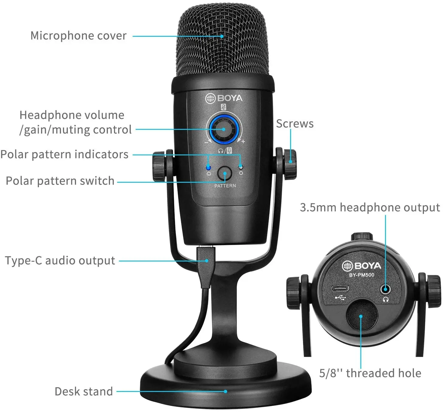BOYA BY-PM500 Conference USB Condenser Video Microphone with Table Stand for Streaming Podcast YouTube Mac PC Smartphone USB-C