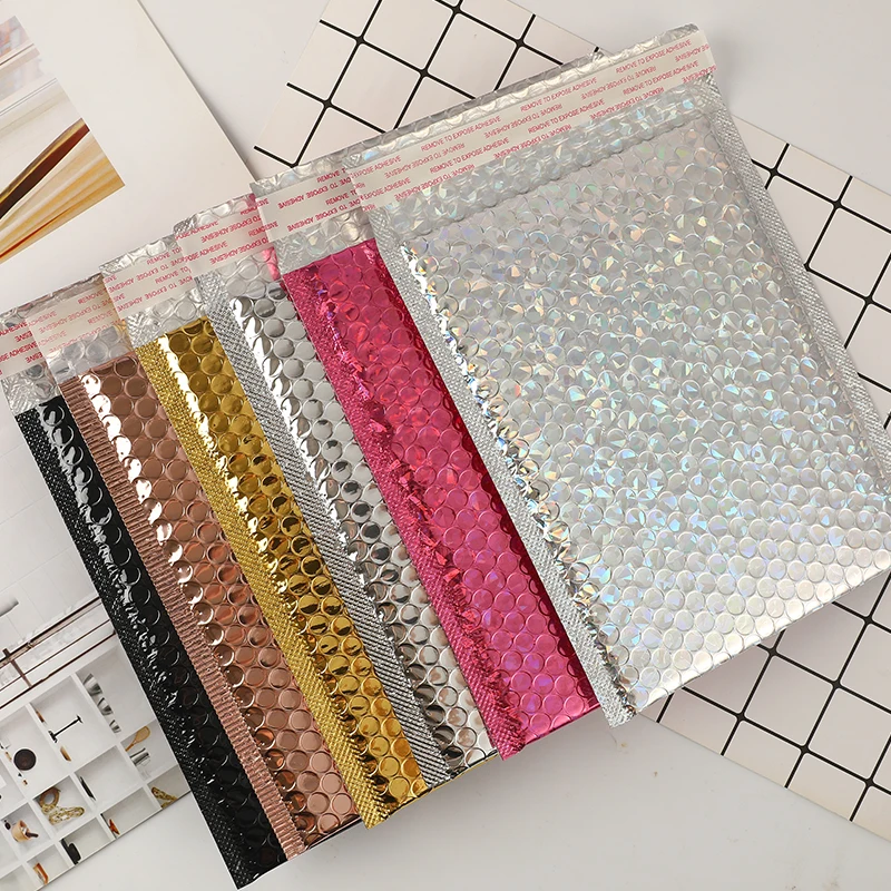 Упаковка на заказ пакет экспресс-доставки с упаковочной пузырчатой пленкой для отправки мягкая оберточная пленка металлическая пузырчатая почта