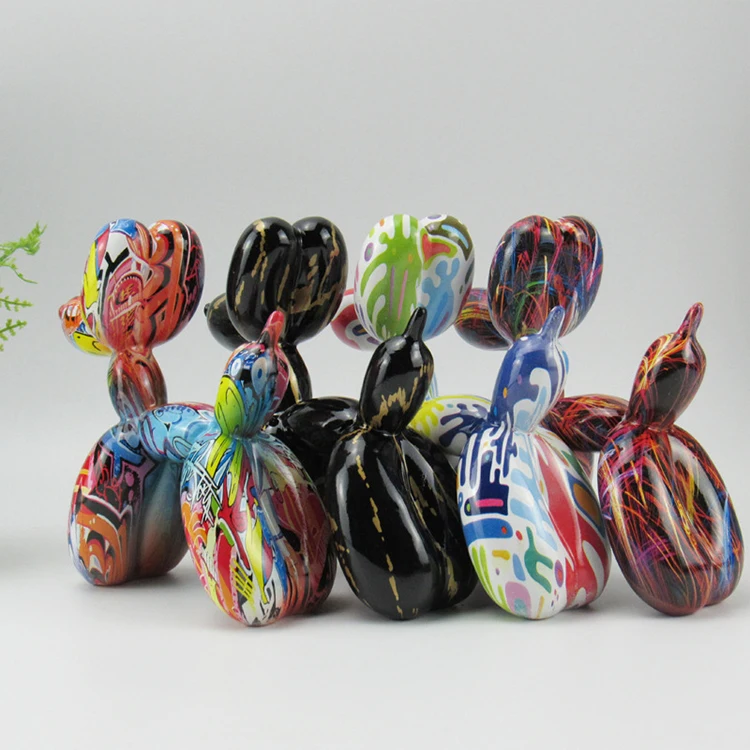 Light Luxury Creative Fashion Abstract Art Crafts Graffiti Water Transfer Balloon Dog Resin Statue Decoration Home