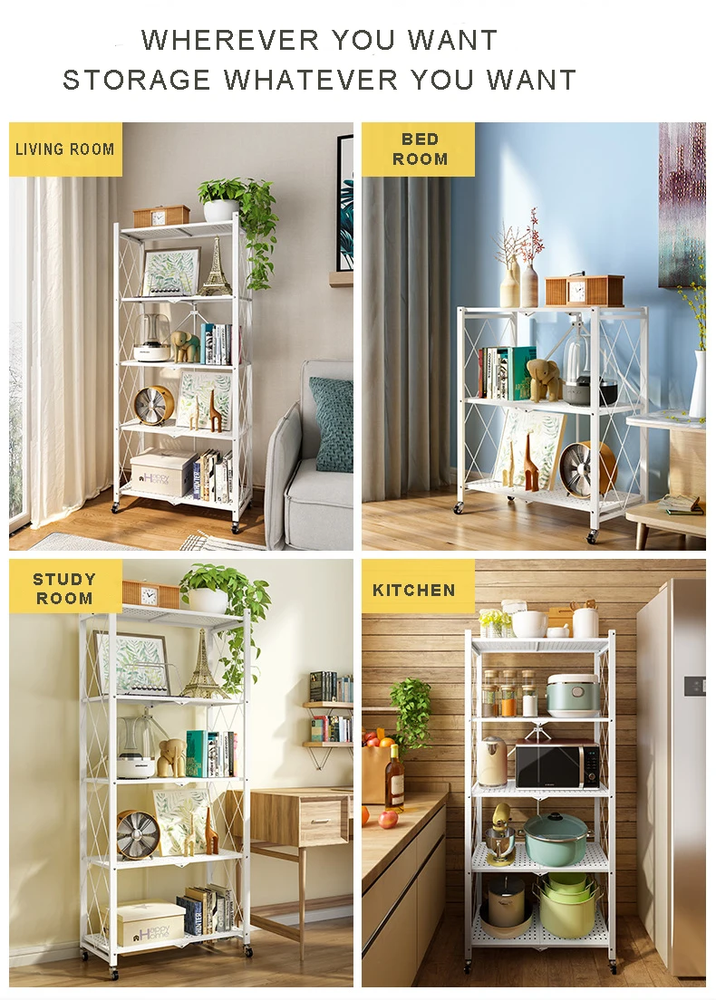 Space Saving Furniture Kitchen Organiser 3 4 5 Tier White Black Rolling Cart Wire Shelving Unit Metal Shelf Storage Display Rack