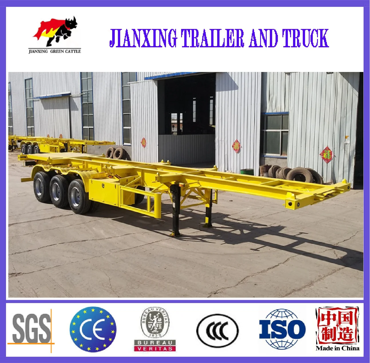 Transport 20 foot 40 ft container chassis skeleton trailer