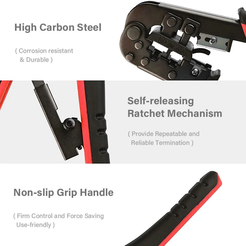 for Pass Through RJ11 RJ12  RJ45 connectors Cutter Stripper CAT5e/CAT6  Network LAN Wire Crimping Tool RJ45 Crimper Pliers