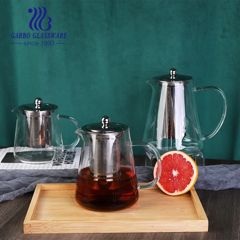 OEM Factory High borosilicate glass hot water jug with stainless steel lid handle Cold Kettle Teapot Jug Transparent Juice Set