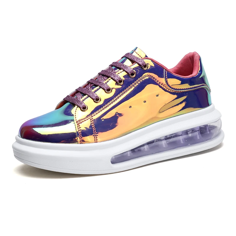 Customize Air Cushioning Casual Shoes Shiny Women Fashion Sneakers Reflect Light PU EVA Rubber Mesh Walking Shoes 2 Pairs 35-40#