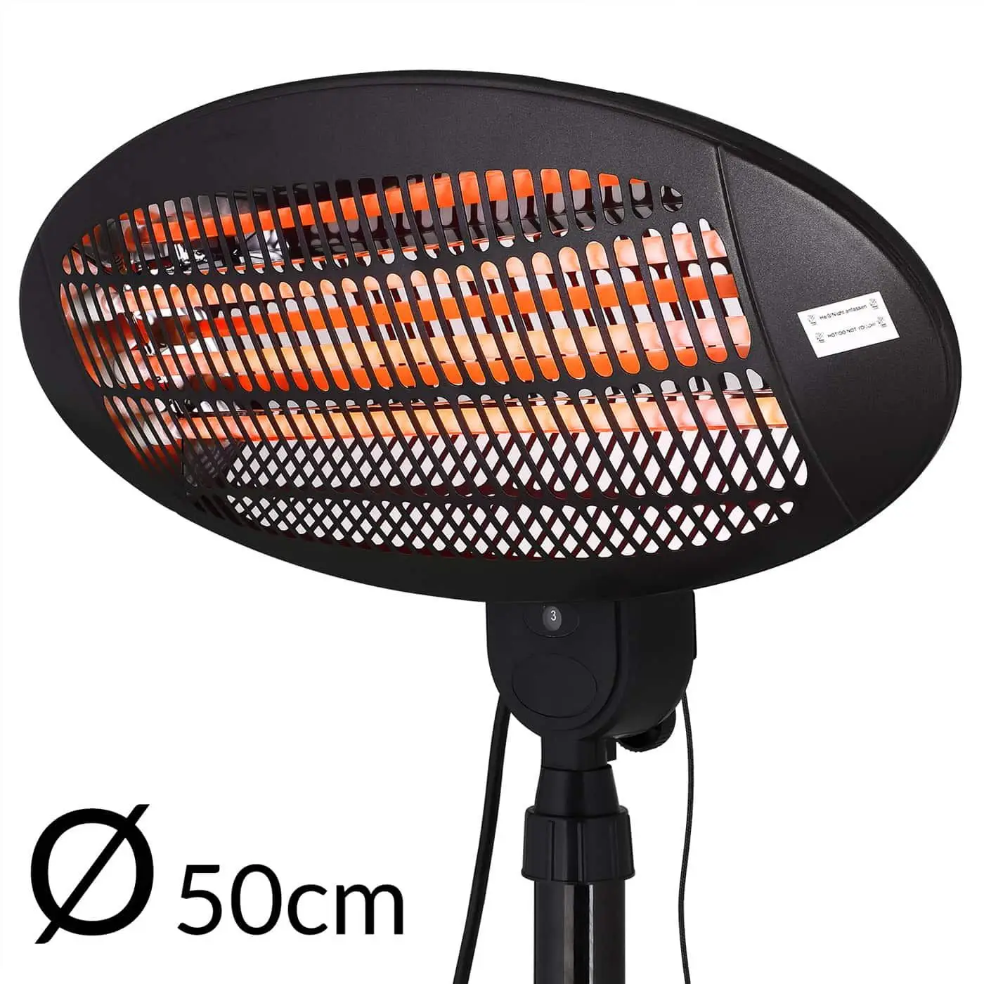 4 Settings 2000W 3 Quartz Heating Tubes IPX4 Waterproof Free-standing Wall-mounted Radian Infrared Patio Heater