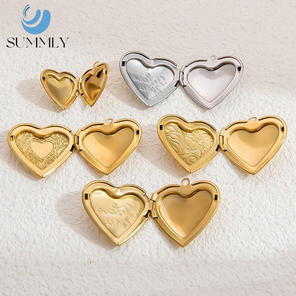 SUMMLY Peach Heart Pattern Box Stainless Steel Necklace Pendant Does Not Fade Love for Niche DIY Jewelry Accessories