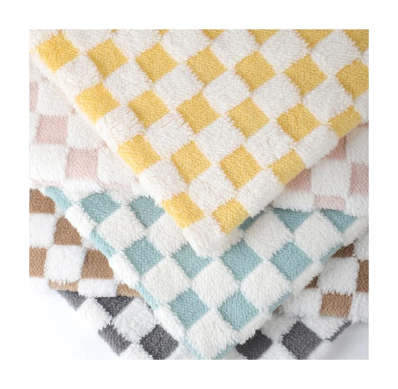 Super soft high quality polyester mohair plaid flannel fleece fabric for home textiles sleepwear by the yard