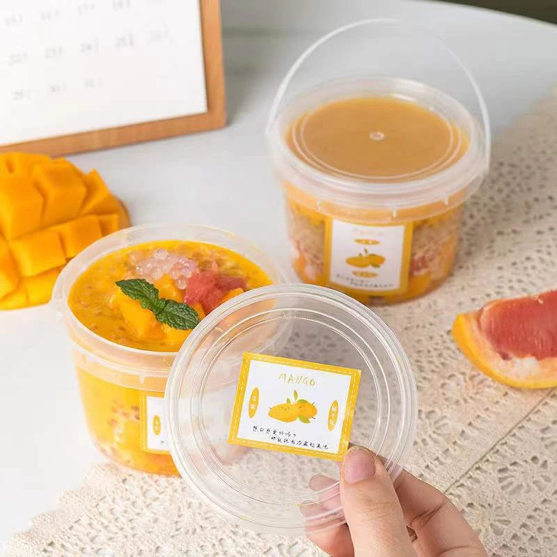500ml fruit bucket pp take away boba bubble tea plastic cup with handle