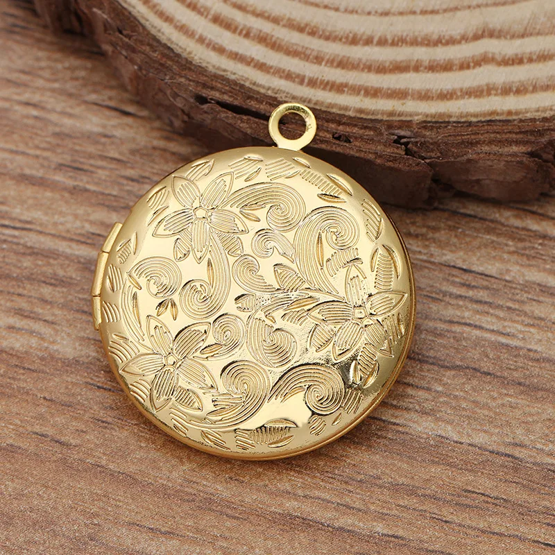 27mm in Diameter Brass Round Flower Locket For Jewelry Making Q04974