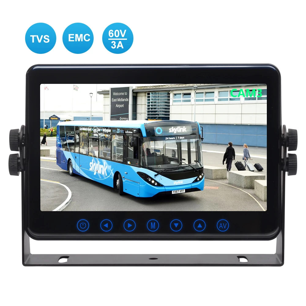 PJAUTO 7 Inch AHD High Compatibility Touch Button Full Glass Surface Van RV Bus LCD Monitor with 2.5D Rounded Corner