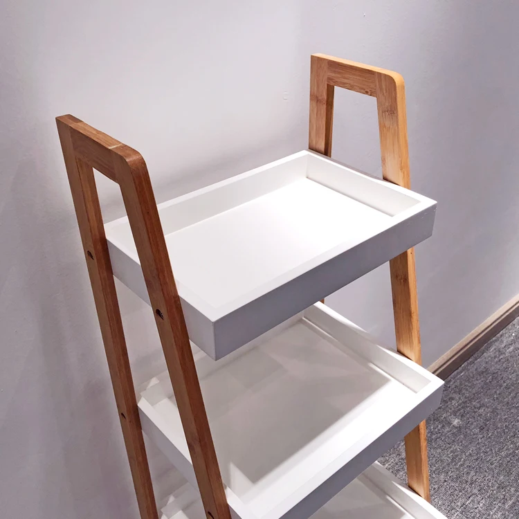 
Bathroom ladder shelf, modern wholesale wooden storage rack 4-tier corner shelf 