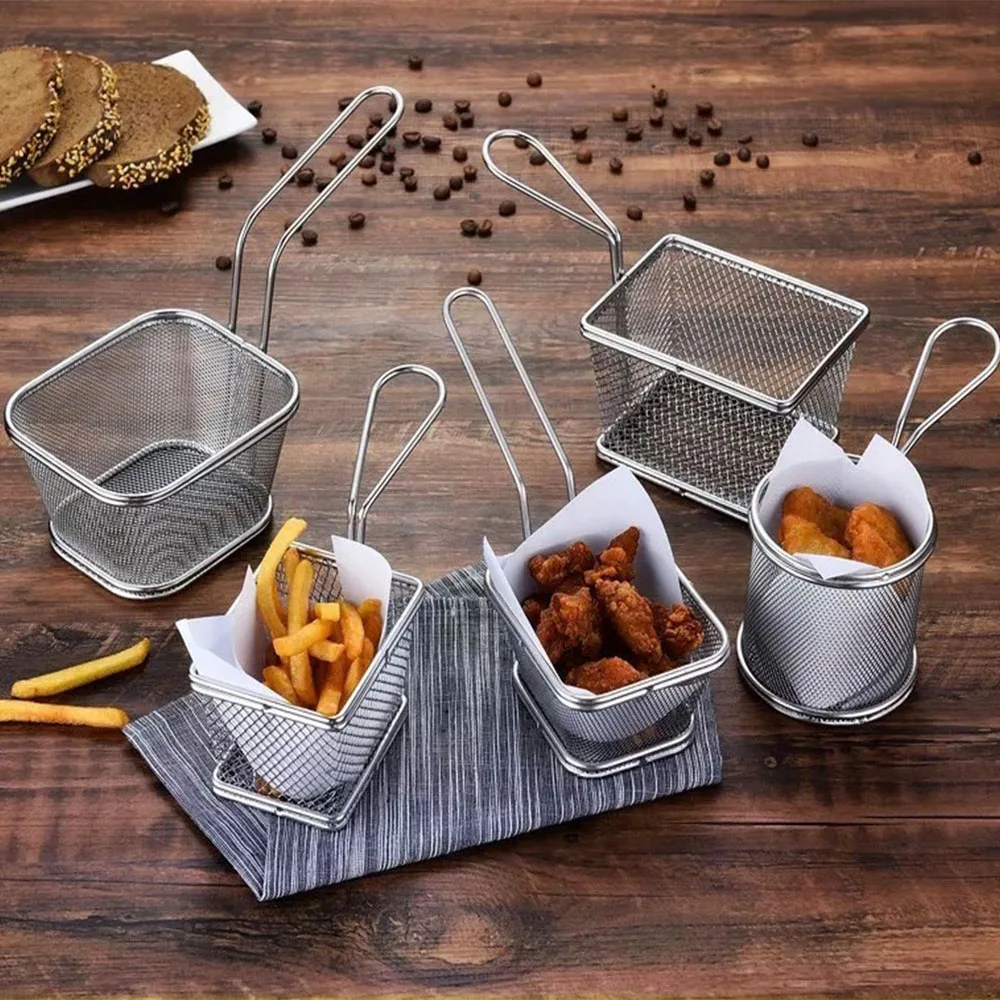 Commercial Stainless Steel wire Fry Basket Taco French Fries Chicken Square Filter Electric Fry Oil Net Leakage Basket