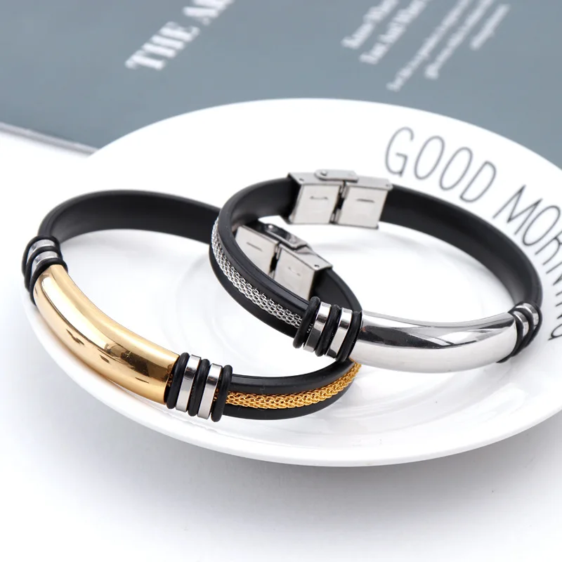 Europe Hot Selling Stainless Steel Bracelet for men in gold and silver color cheap price silicone wristband Fashionable Jewelry