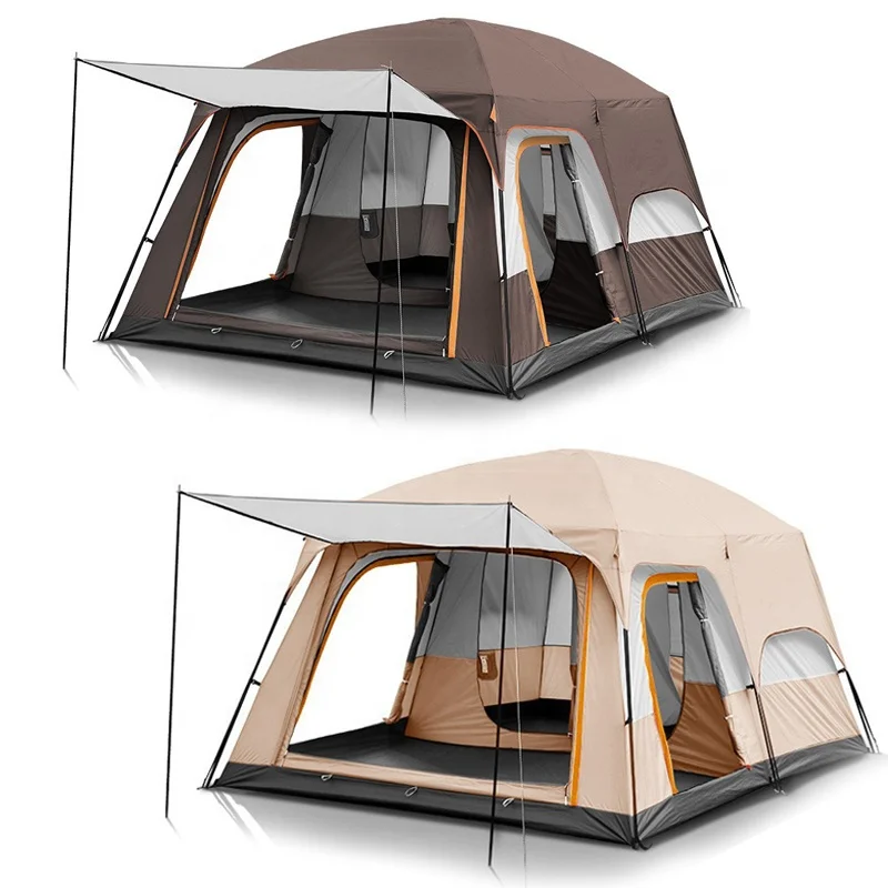Outdoor Rainproof Glamping Cabin Tent 8-12 Person Large Space Family Camping Double Layers 2 Rooms 1 Living Room Camping Tent