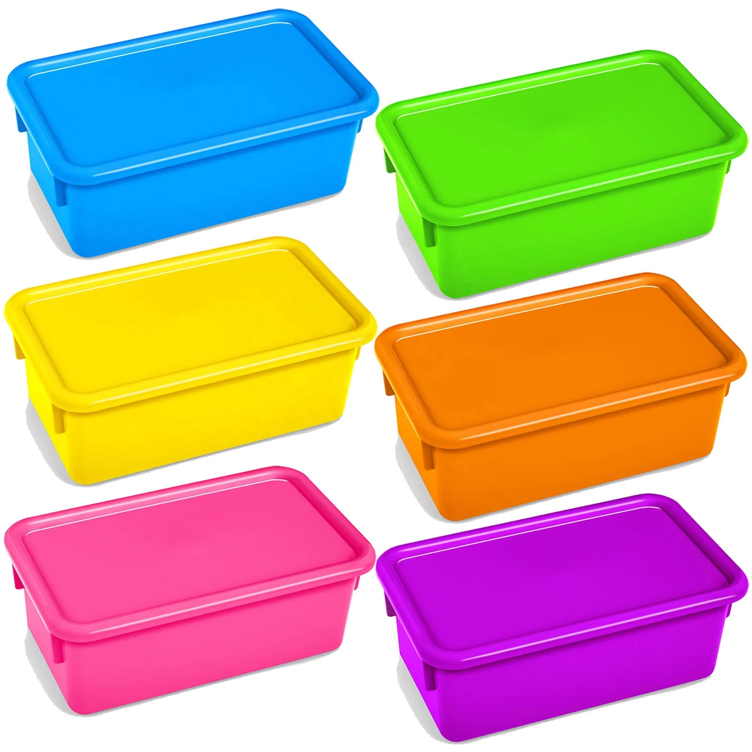 
New Arrival Plastic Small Utility Cubby Bin Stackable Store Tub with Cover Popular Neon Heavy-Duty Storage Box with Lid 